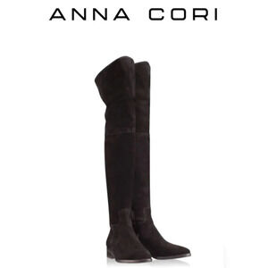 ANNA CORI Crosta Negru black suede over the knee designer luxury boots Wmn's 7.5